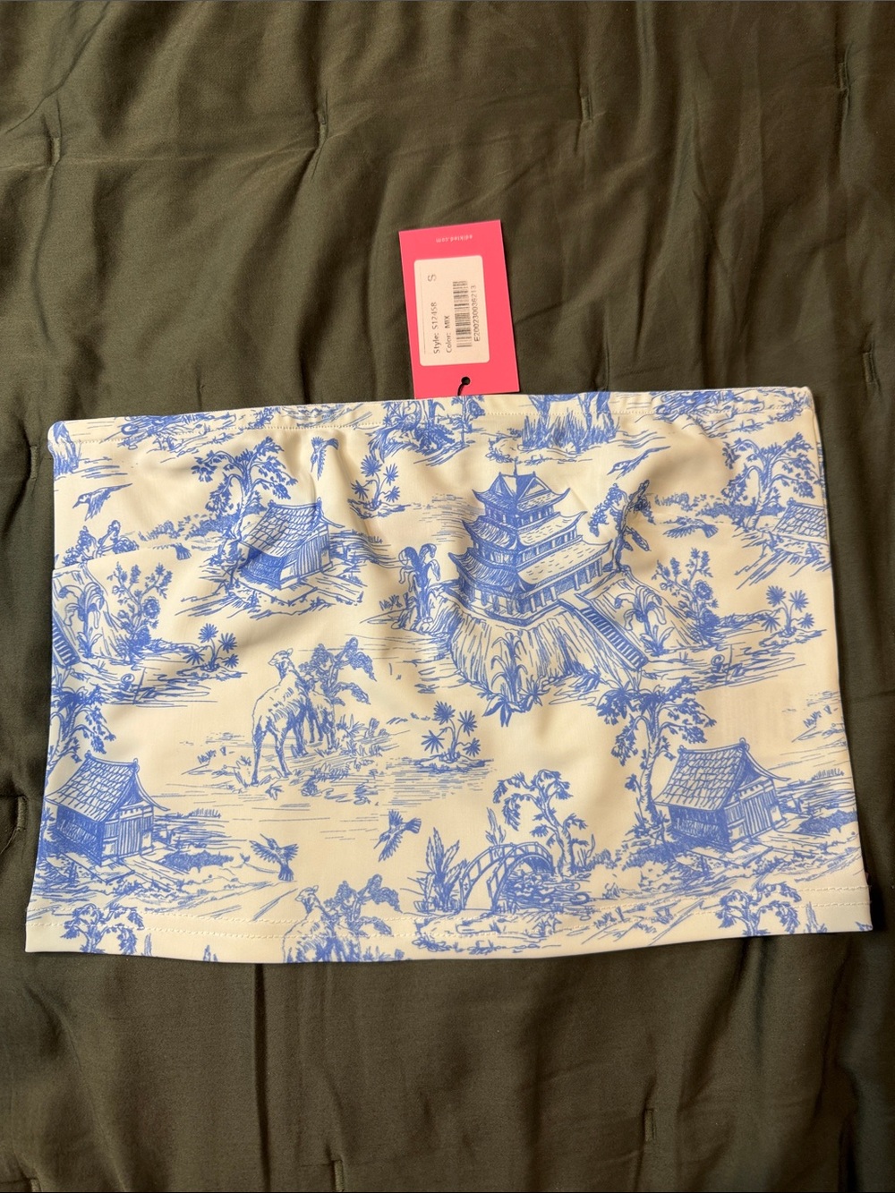 Edikted White and Blue Strapless Crop Top